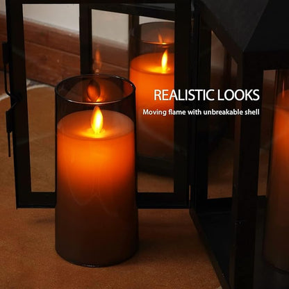 LTETTES 3 Set(H-4",5",6" X D-3")Led Acrylic Fiber Glass Pillar Flameless Electric Candles,Grey Color - Battery Powered With Remote For Home Decor,Birthday Gifting,Wedding And Festival,Other Occasions