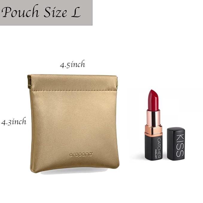 Aropana Self closing Leather Purse Portable Earphone AirPods Pouch Mini storage Jewellery Bag Coin Card Holder for Men & Women (11.5CM × 11CM) Glitter Gold