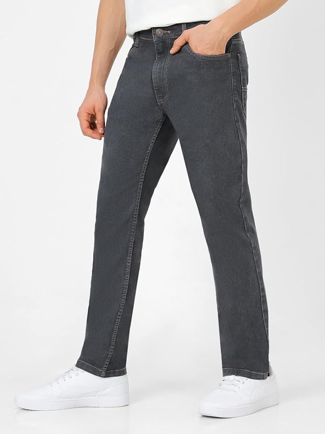 Denim Men Gray Cotton Regular Fit Casual Jeans