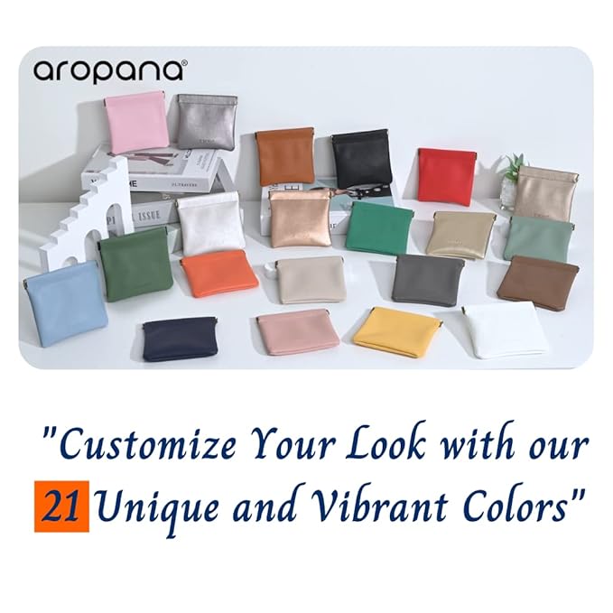 Aropana Self closing Leather Purse Portable Earphone AirPods Pouch Mini storage Jewellery Bag Coin Card Holder for Men & Women (11.5CM × 11CM) Glitter Bronze