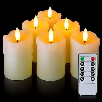 LTETTES 2"x3" Real Wax Flameless Votive Candles | Realistic Black Wick Battery Operated Pillar Candles with Remote | Wedding, Party and Holiday Decoration (Battery Included) - Pack of 6