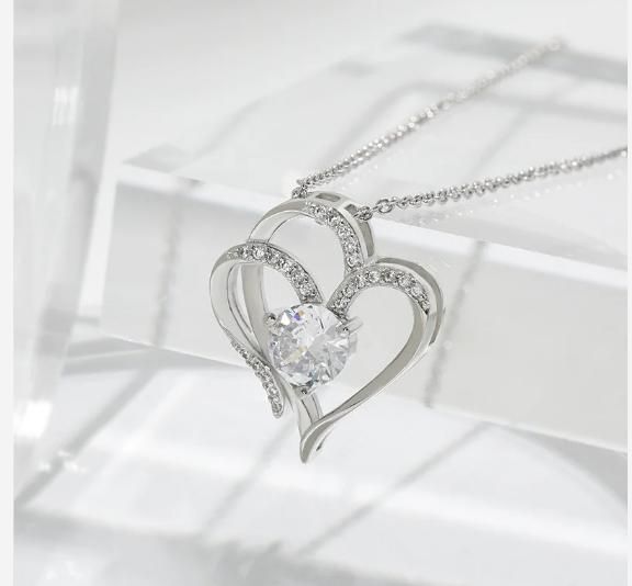 Double Heart Shape Necklace With Rhinestones