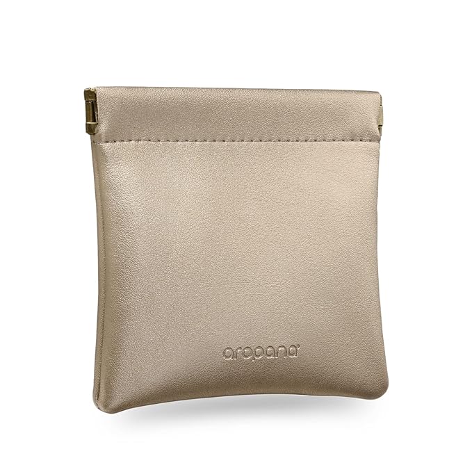 Aropana Self closing Leather Purse Portable Earphone AirPods Pouch Mini storage Jewellery Bag Coin Card Holder for Men & Women (11.5CM × 11CM) Glitter Bronze