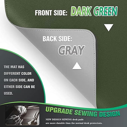 Aropana Vegan Leather Desk Mat, Mouse Pad Large, Computer Table Mat, Reversible Extended Laptop Pad for Desk, Dual Side Waterproof Edge-Stitched (23.6" x 13.8"inch, Deep Green/Grey)…