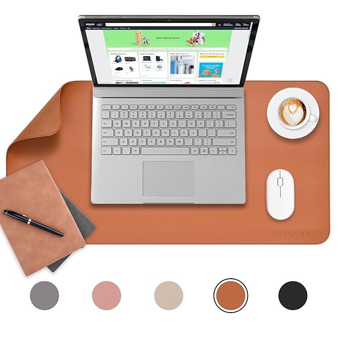 Aropana Anti-Slip Extended Mouse Pad, PU Vegan Leather Desk Mat, Computer Desk Table Protector Pad with Non-Slip Suede Base for Keyboard, Desktop, Laptop, Office, 23.6" x 13.8"inch, Brown
