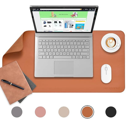 Aropana Anti-Slip Extended Mouse Pad, PU Vegan Leather Desk Mat, Computer Desk Table Protector Pad with Non-Slip Suede Base for Keyboard, Desktop, Laptop, Office, 23.6" x 13.8"inch, Brown