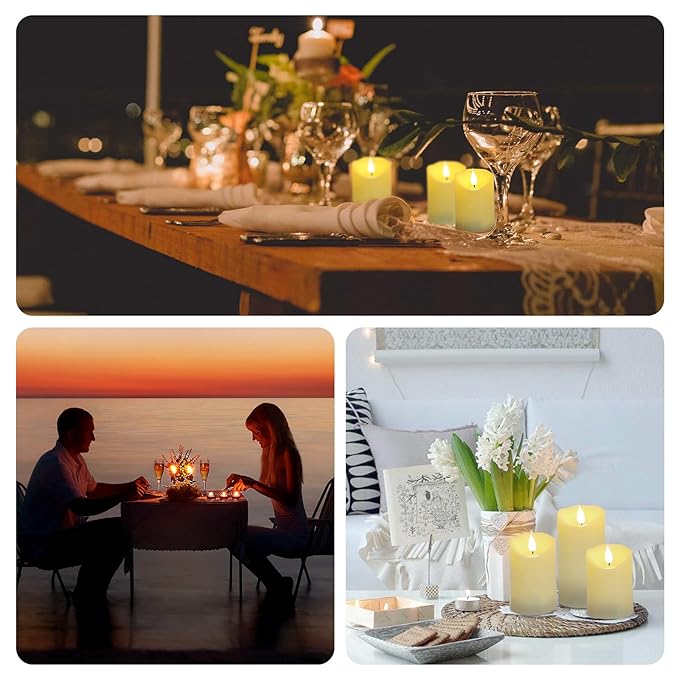 LTETTES plastic Set of 3 Rechargeable Flameless LED Candles|Ivory Wax Candles with Remote Control and Wireless Charging Pad|Home Decor, Festivals, Diwali, Gifting (3" Diameter x 4",5",6" Height)