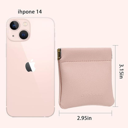 Aropana Self closing Leather Squeeze Coin Purse Waterproof Portable Earphone AirPods Pouch Mini storage Jewellery Bag Change Holder for Men & Women (8CM*7.5CM) Light Pink