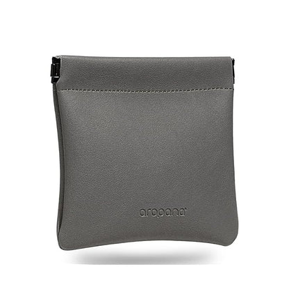 Aropana Self closing Leather Purse Portable Earphone AirPods Pouch Mini storage Jewellery Bag Coin Card Holder for Men & Women (11.5CM × 11CM) Fossil Grey