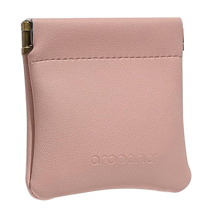 Aropana Self closing Leather Squeeze Coin Purse Waterproof Portable Earphone AirPods Pouch Mini storage Jewellery Bag Change Holder for Men & Women (8CM*7.5CM) Light Pink