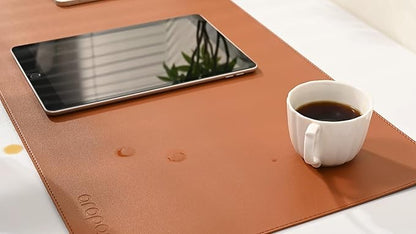 Aropana Anti-Slip Extended Mouse Pad, PU Vegan Leather Desk Mat, Computer Desk Table Protector Pad with Non-Slip Suede Base for Keyboard, Desktop, Laptop, Office, 23.6" x 13.8"inch, Brown