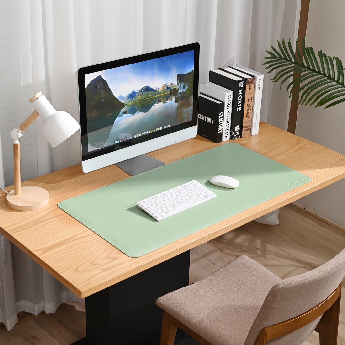Aropana Anti-Slip Extended Mouse Pad, PU Vegan Leather Desk Mat, Computer Desk Table Protector Pad with Non-Slip Suede Base for Keyboard, Desktop, Laptop, Office, 36" x17" Inch, Turquoise