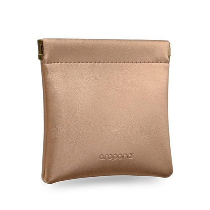 Aropana Self closing Leather Purse Portable Earphone AirPods Pouch Mini storage Jewellery Bag Coin Card Holder for Men & Women (11.5CM × 11CM) Glitter Copper