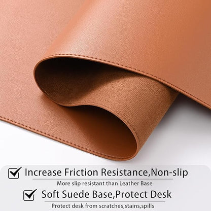 Aropana Anti-Slip Extended Mouse Pad, PU Vegan Leather Desk Mat, Computer Desk Table Protector Pad with Non-Slip Suede Base for Keyboard, Desktop, Laptop, Office, 23.6" x 13.8"inch, Brown