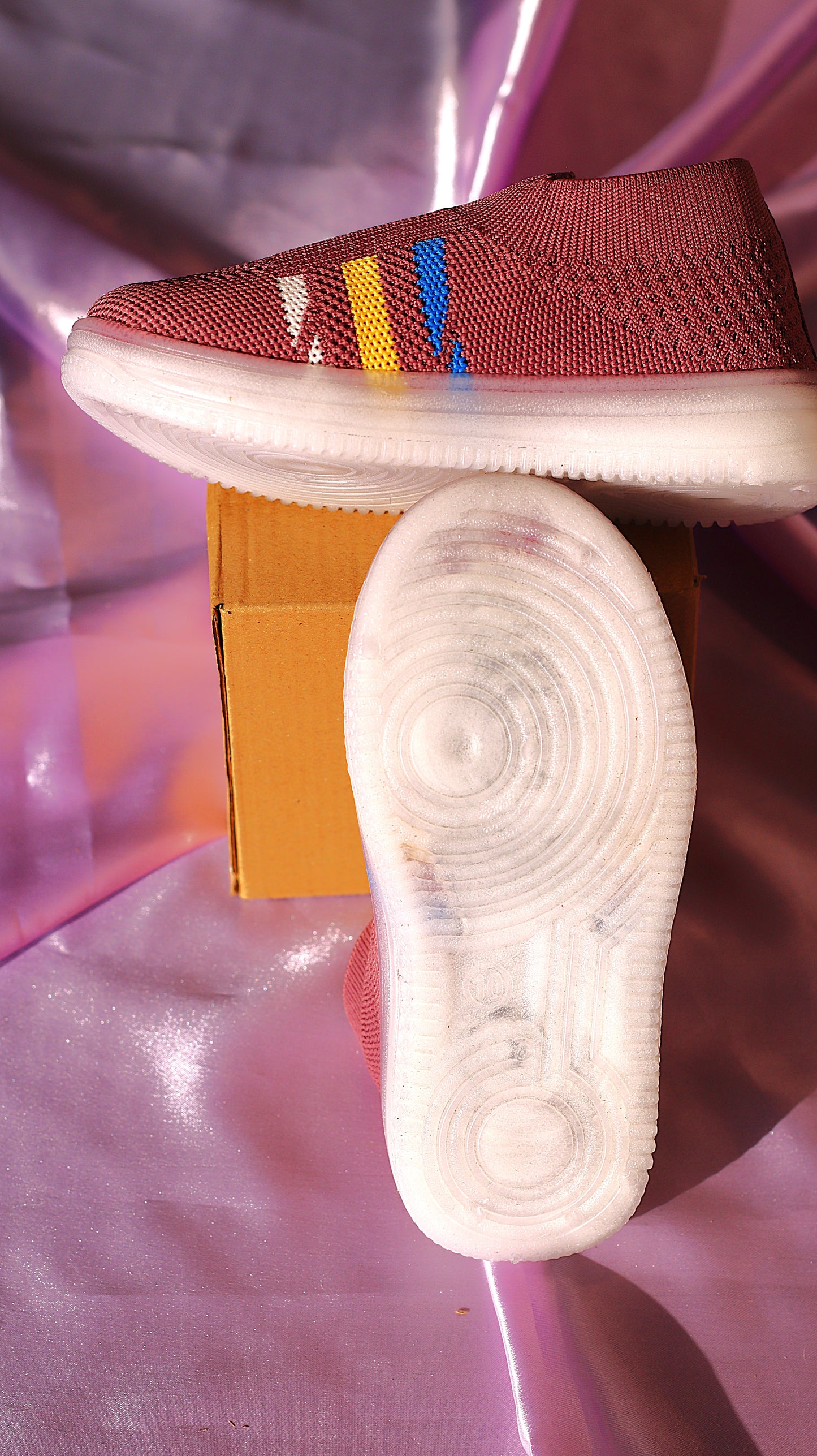 Nino Kids Casual Knitted Shoe Onion Pink with Multicolored LED Lights -7 for 1-5 Years Boys and Girls