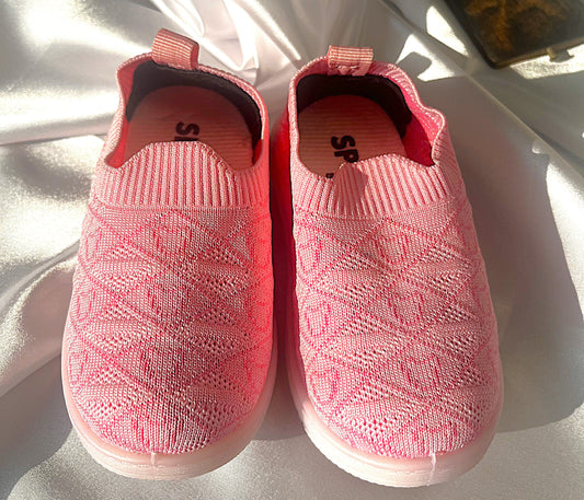 Nino Kids Casual Knitted Shoes Baby Pink with Multicolored LED Lights -7 for 1-4 Years Boys and Girls
