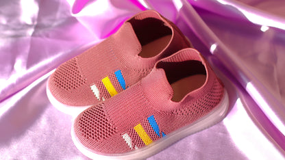 Nino Kids Casual Knitted Shoe Onion Pink with Multicolored LED Lights -7 for 1-5 Years Boys and Girls