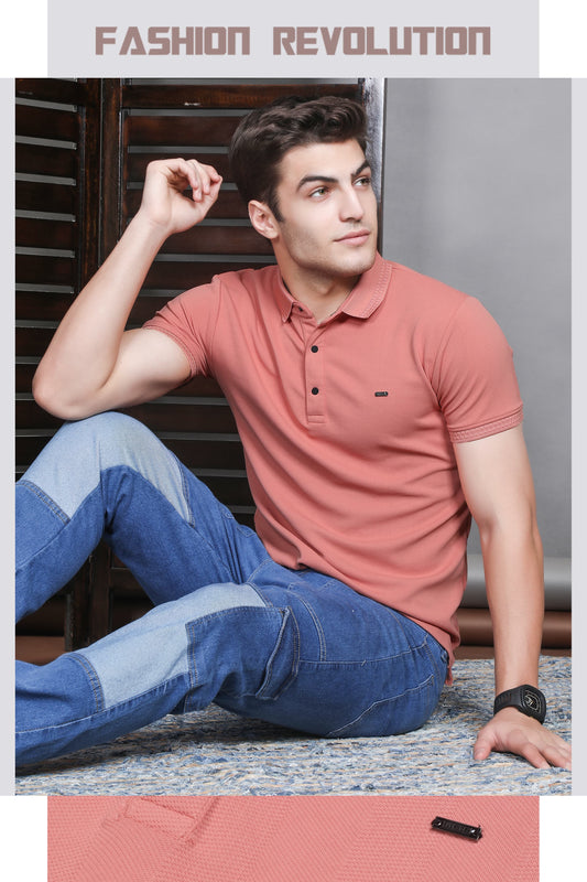 Everyday Men Athleisure Ultra Soft Pink Polo T-Shirt - Short Sleeve, Textured