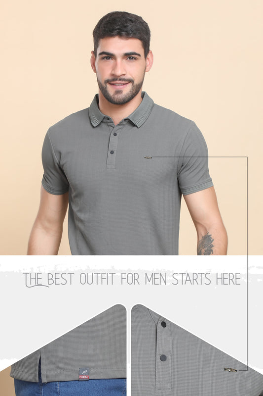 Everyday Men Athleisure Ultra Soft Grey Polo T-Shirt - Short Sleeve, Textured