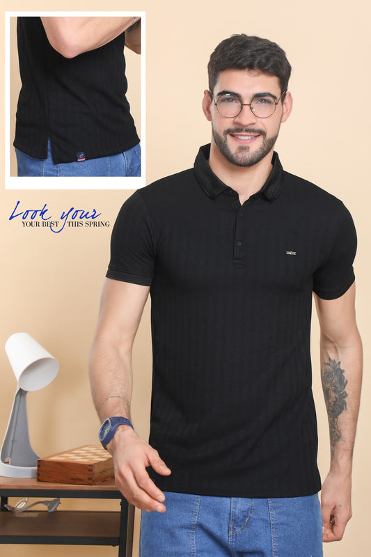 Everyday Men Athleisure Ultra Soft Black Polo T-Shirt - Short Sleeve, Textured