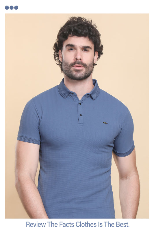 Everyday Men Athleisure Ultra Soft Blue Polo T-Shirt - Short Sleeve, Textured