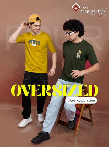 Four Squares Pure Cotton Gray Oversized Fit Originals Typographic Printed Half Sleeve T-Shirt for Men & Boys