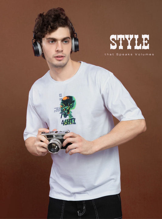 Four Squares Pure Cotton White Oversized Fit Originals Typographic Printed Half Sleeve T-Shirt for Men & Boys (Copy)