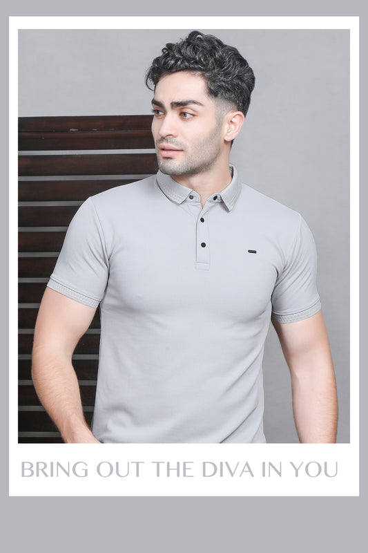 Everyday Men Athleisure Ultra Soft Light Gray Polo T-Shirt - Short Sleeve, Textured